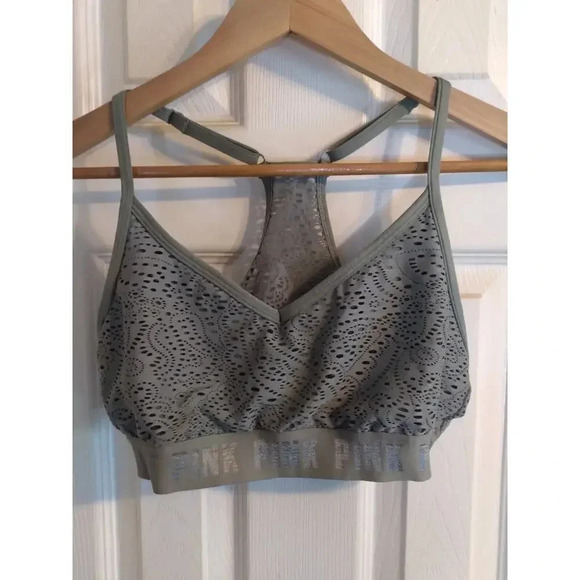 Pink Sport Bra Racer Back Perferated Olive Green Adjustable Straps Sz M - Picture 1 of 7